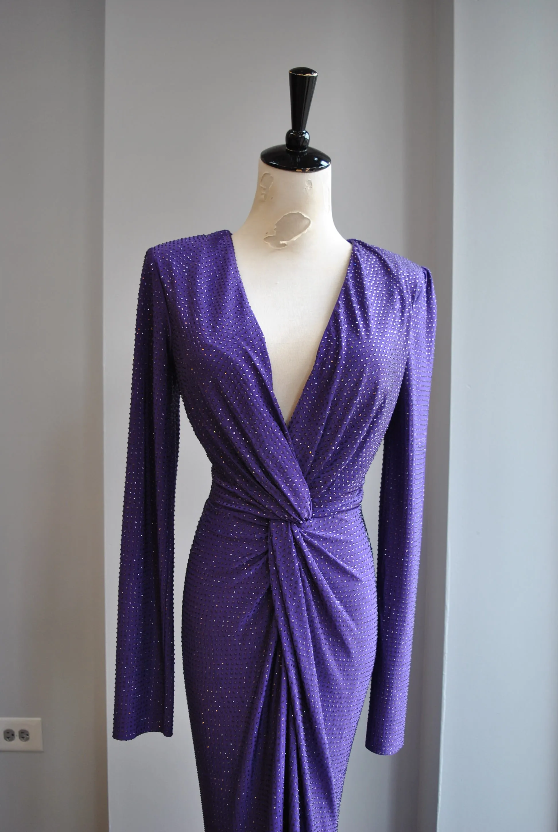 PURPLE CRYSTALS LONG EVENING DRESS