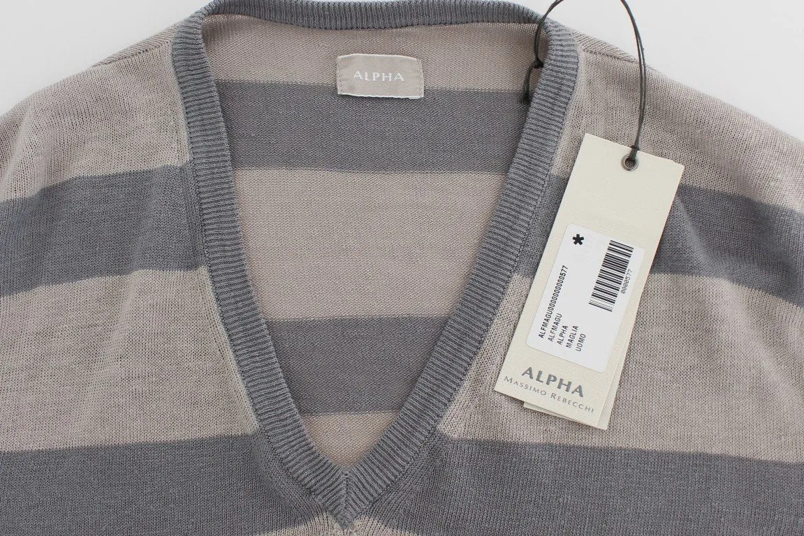 Purple Striped V-neck Pullover Sweater