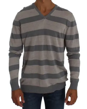 Purple Striped V-neck Pullover Sweater