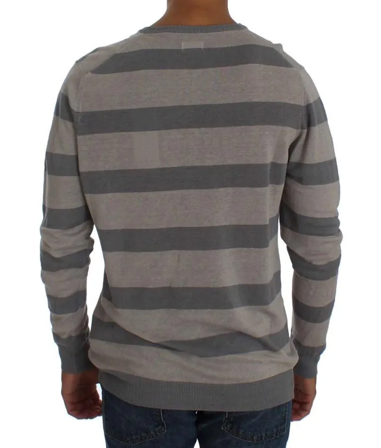 Purple Striped V-neck Pullover Sweater