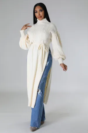 "Parie Babe" Turtleneck Long Top - Ivory