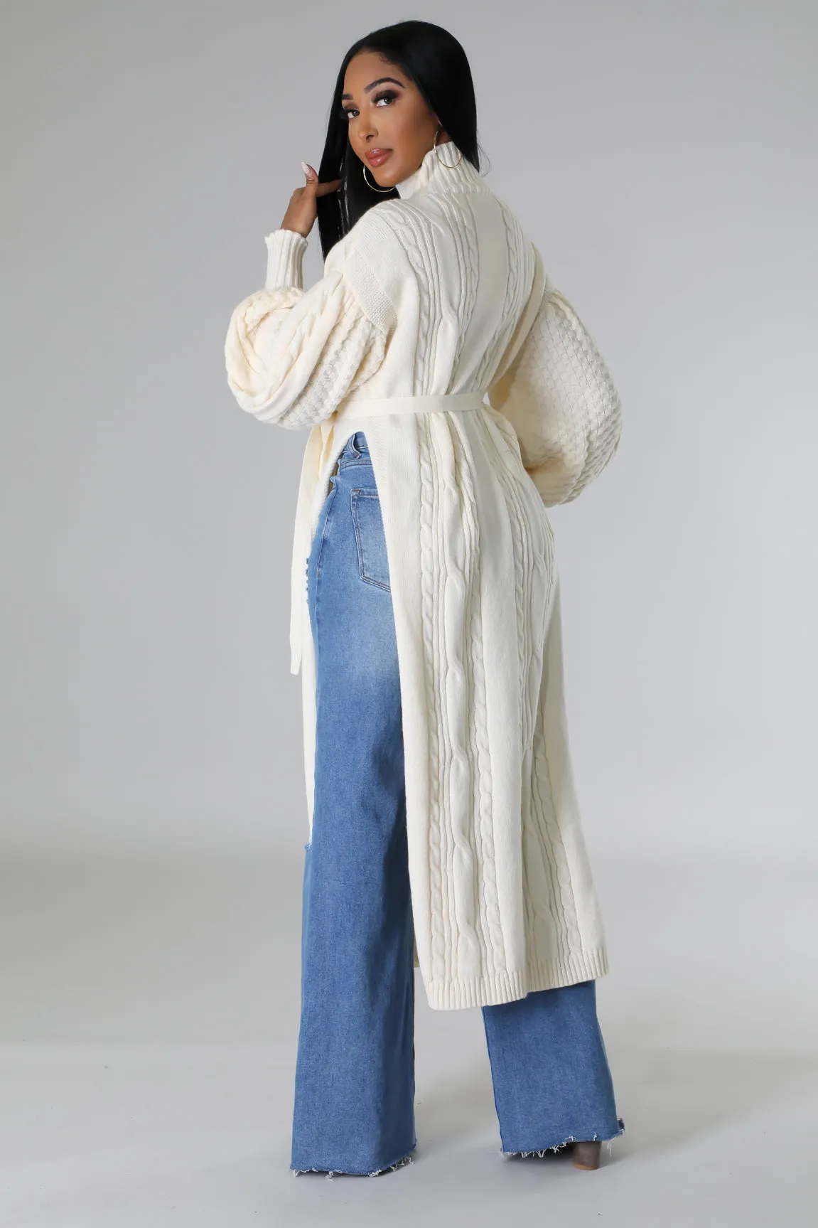 "Parie Babe" Turtleneck Long Top - Ivory