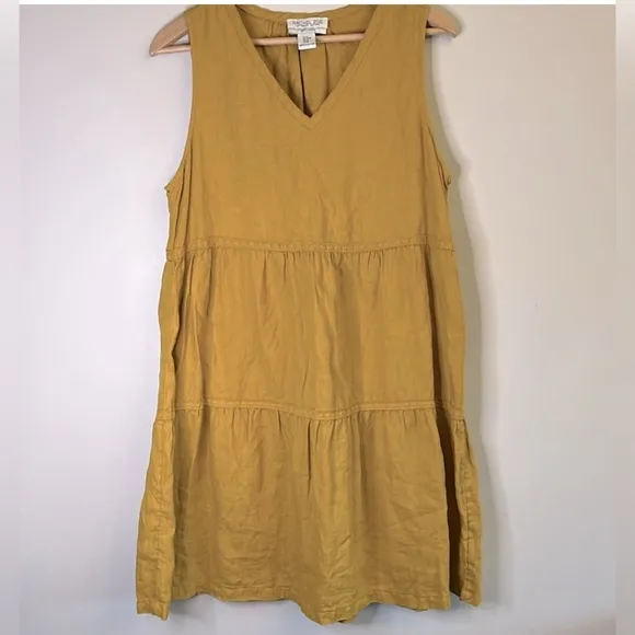 RACHEL Zoe Size Medium Yellow 100% Linen Sleeveless Tiered Shift Dress