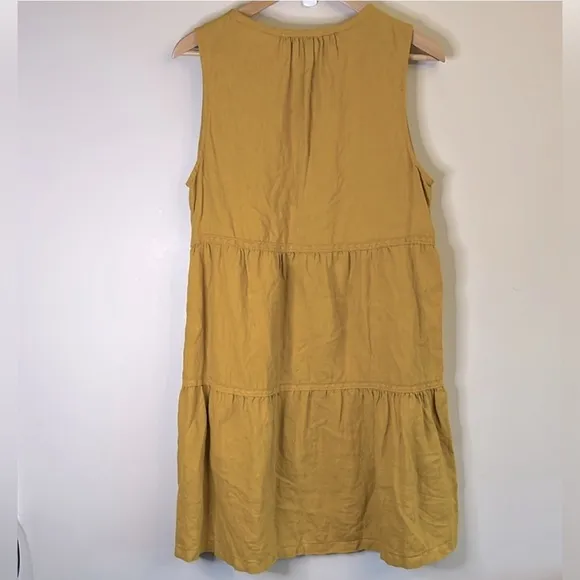 RACHEL Zoe Size Medium Yellow 100% Linen Sleeveless Tiered Shift Dress