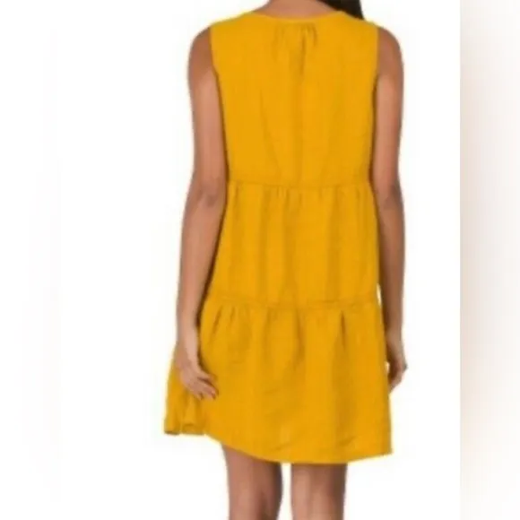 RACHEL Zoe Size Medium Yellow 100% Linen Sleeveless Tiered Shift Dress