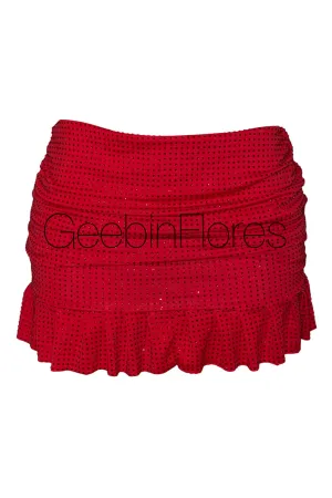 Rachelle Red Rhinestone Ruched Skirt