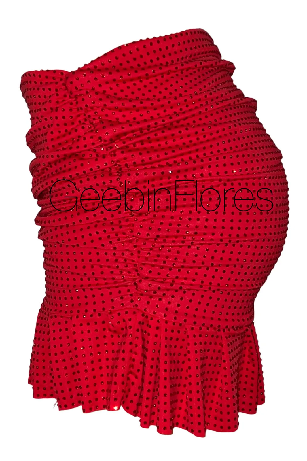Rachelle Red Rhinestone Ruched Skirt
