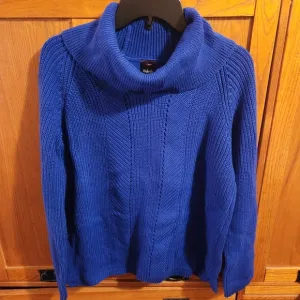 Rafaella Blue Cowl Neck Sweater with Textured Knit
