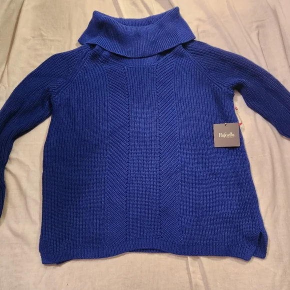 Rafaella Blue Cowl Neck Sweater with Textured Knit