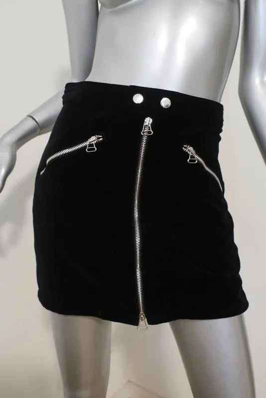 Rag & Bone Mini Skirt Racer Black Velvet Size 2 NEW