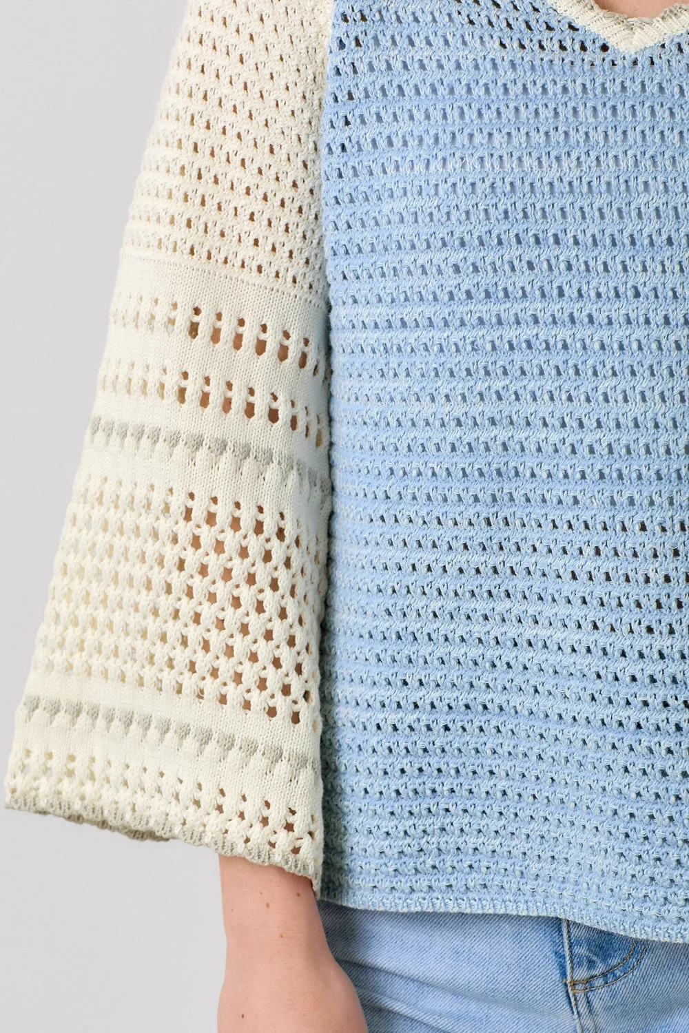Raglan Sleeve Crochet Sweater - Blue