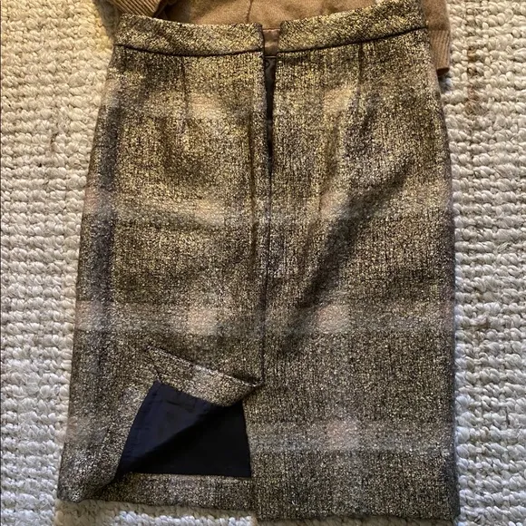 RARE J.CREW COLLECTION GOLD PLAID PENCIL SKIRT VIRGIN WOOL ALPACA MOHAIR BLAND