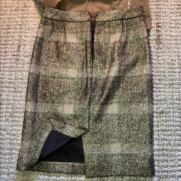 RARE J.CREW COLLECTION GOLD PLAID PENCIL SKIRT VIRGIN WOOL ALPACA MOHAIR BLAND