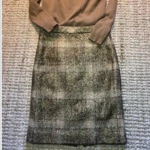 RARE J.CREW COLLECTION GOLD PLAID PENCIL SKIRT VIRGIN WOOL ALPACA MOHAIR BLAND