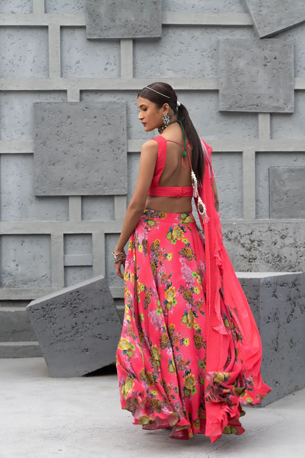 Raspberry Printed Lehenga Set