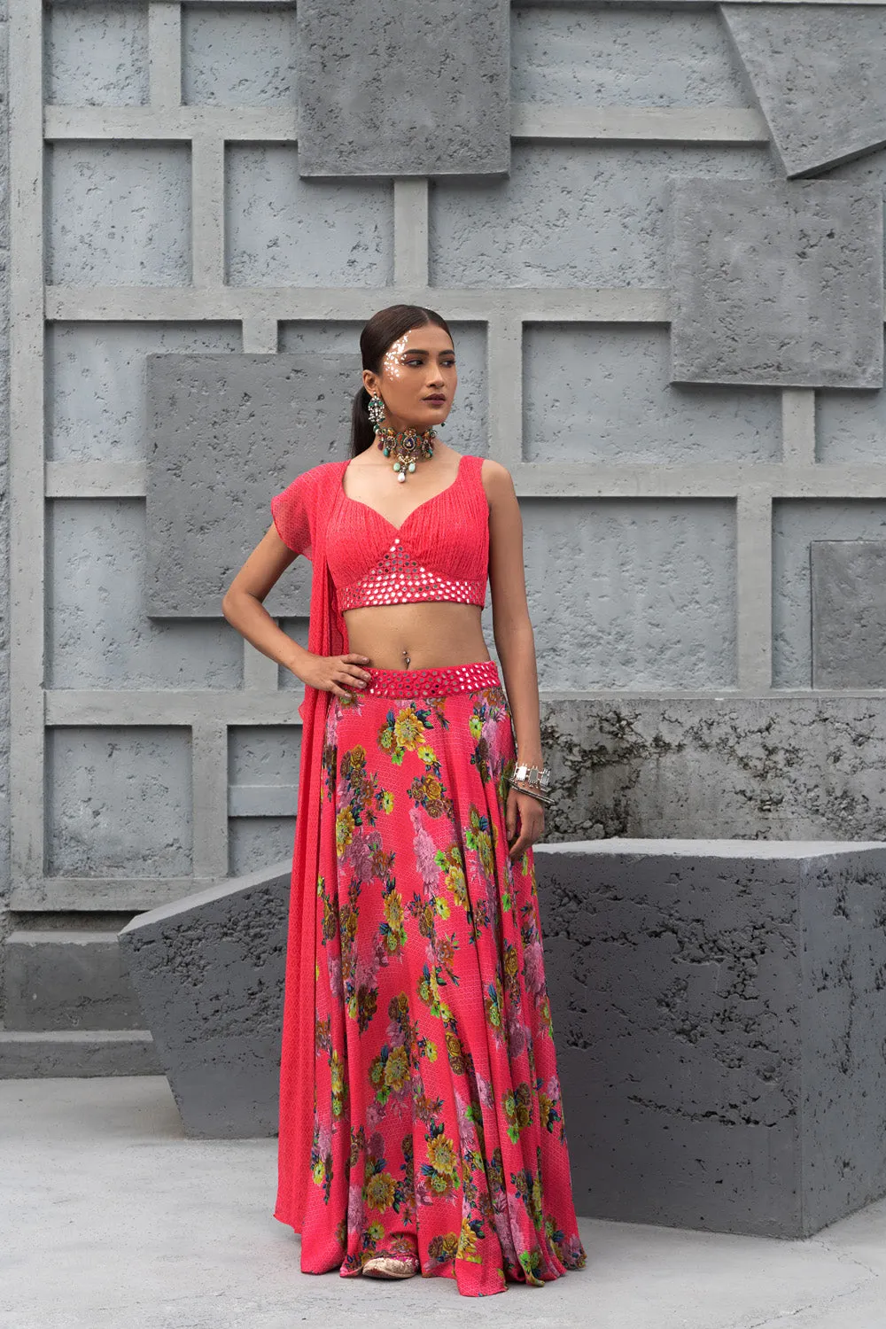 Raspberry Printed Lehenga Set
