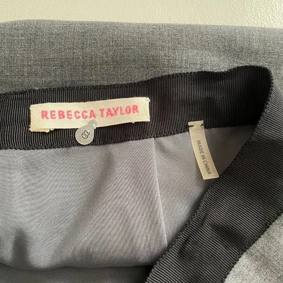 REBECCA TAYLOR Charcoal Gray 43% Virgin Wool Black Lace Hem Pencil Skirt Sz 8