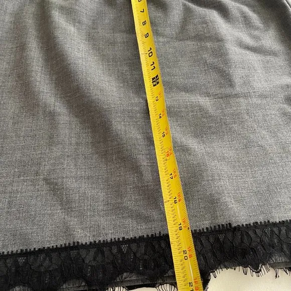 REBECCA TAYLOR Charcoal Gray 43% Virgin Wool Black Lace Hem Pencil Skirt Sz 8