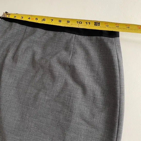 REBECCA TAYLOR Charcoal Gray 43% Virgin Wool Black Lace Hem Pencil Skirt Sz 8