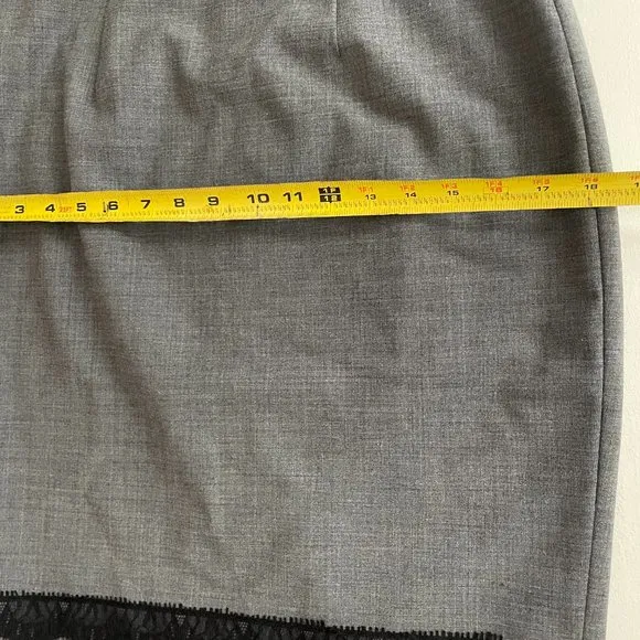 REBECCA TAYLOR Charcoal Gray 43% Virgin Wool Black Lace Hem Pencil Skirt Sz 8