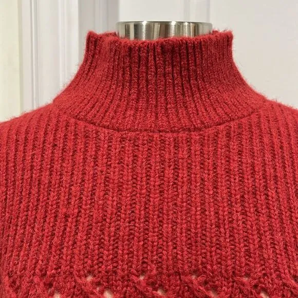 Rebecca Taylor Chainette Alpaca/Wool Blend Turtleneck Sweater in Red Medium