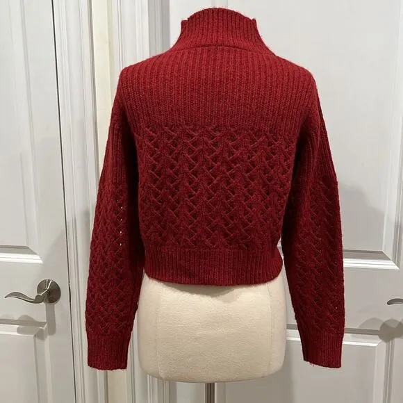 Rebecca Taylor Chainette Alpaca/Wool Blend Turtleneck Sweater in Red Medium