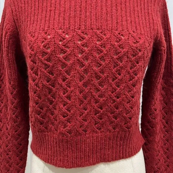 Rebecca Taylor Chainette Alpaca/Wool Blend Turtleneck Sweater in Red Medium