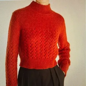 Rebecca Taylor Chainette Alpaca/Wool Blend Turtleneck Sweater in Red Medium