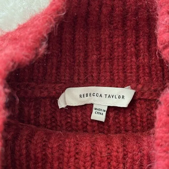 Rebecca Taylor Chainette Alpaca/Wool Blend Turtleneck Sweater in Red Medium