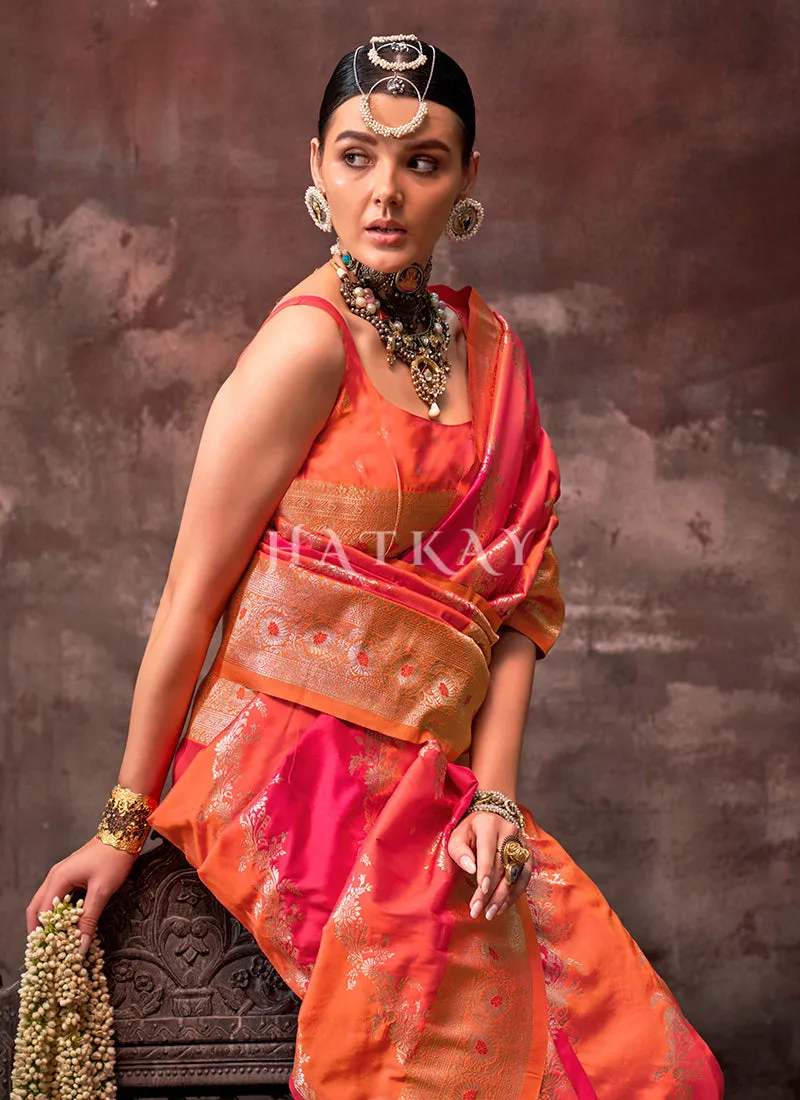 Red And Orange Silk Saree