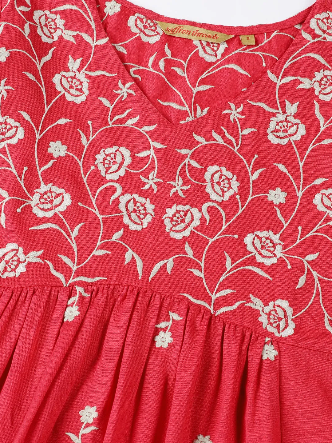 Red Boho Embroidered Midi Dress