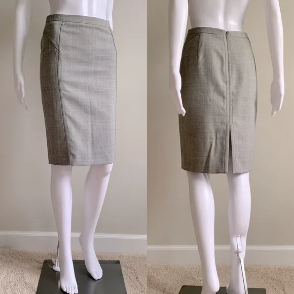 Reiss Luna Pencil Midi Skirt wool blend light gray
