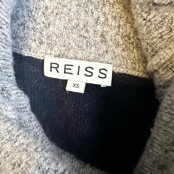 REISS Turtleneck Sweater Women XS Gray Melange Tunic Side Pockets Cozy Cabin