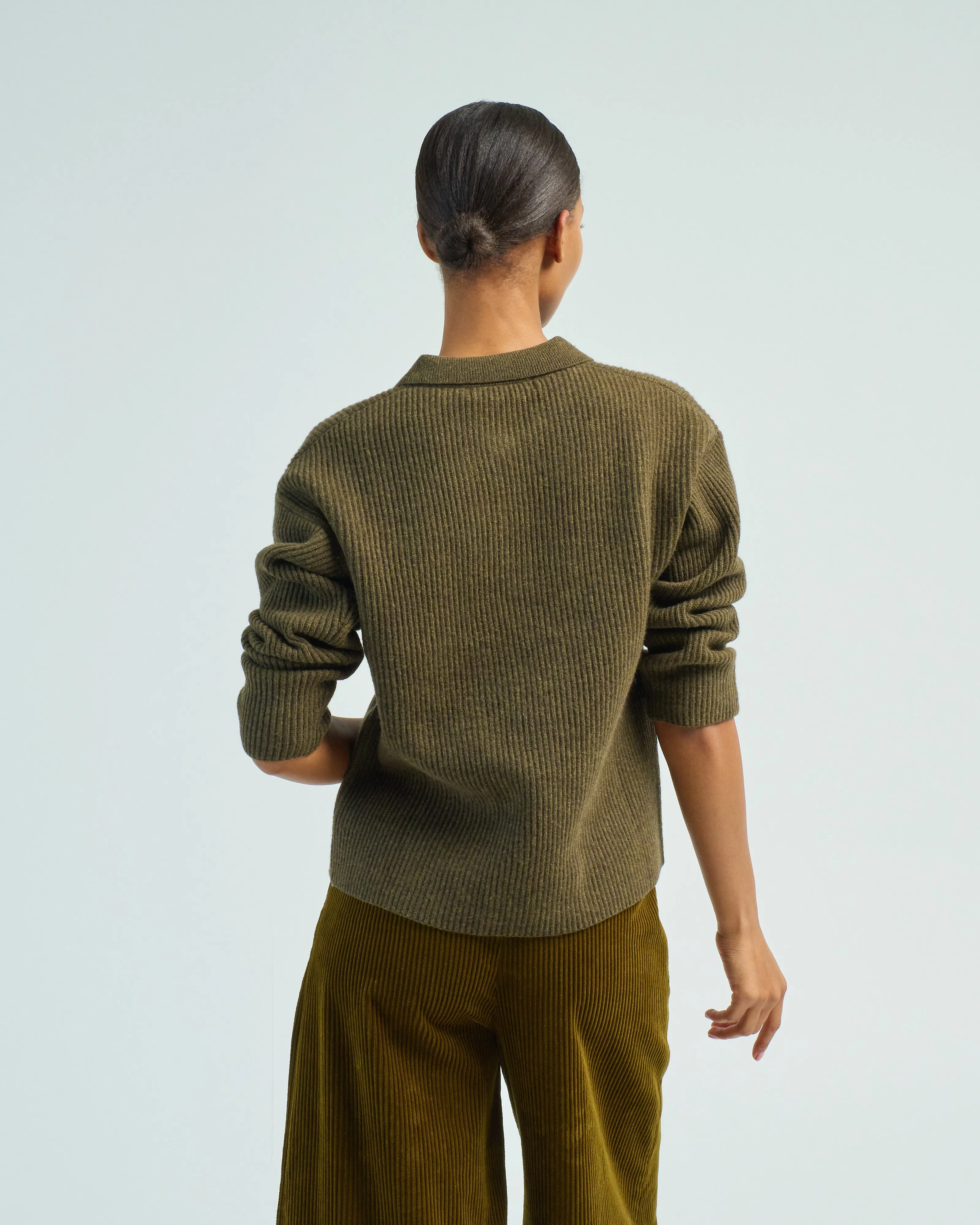 ribbed collared v-neck jumper