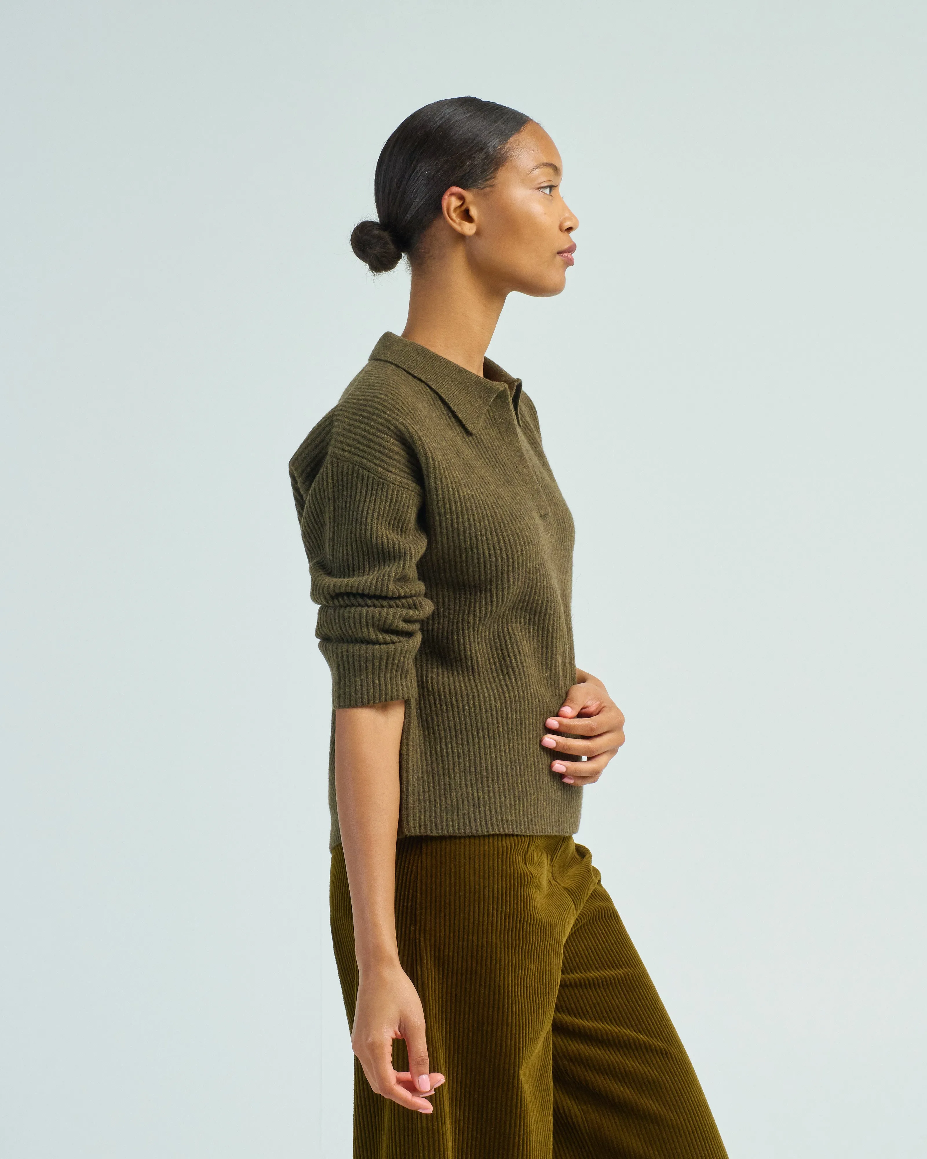 ribbed collared v-neck jumper