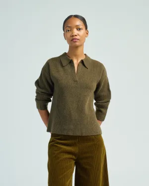 ribbed collared v-neck jumper