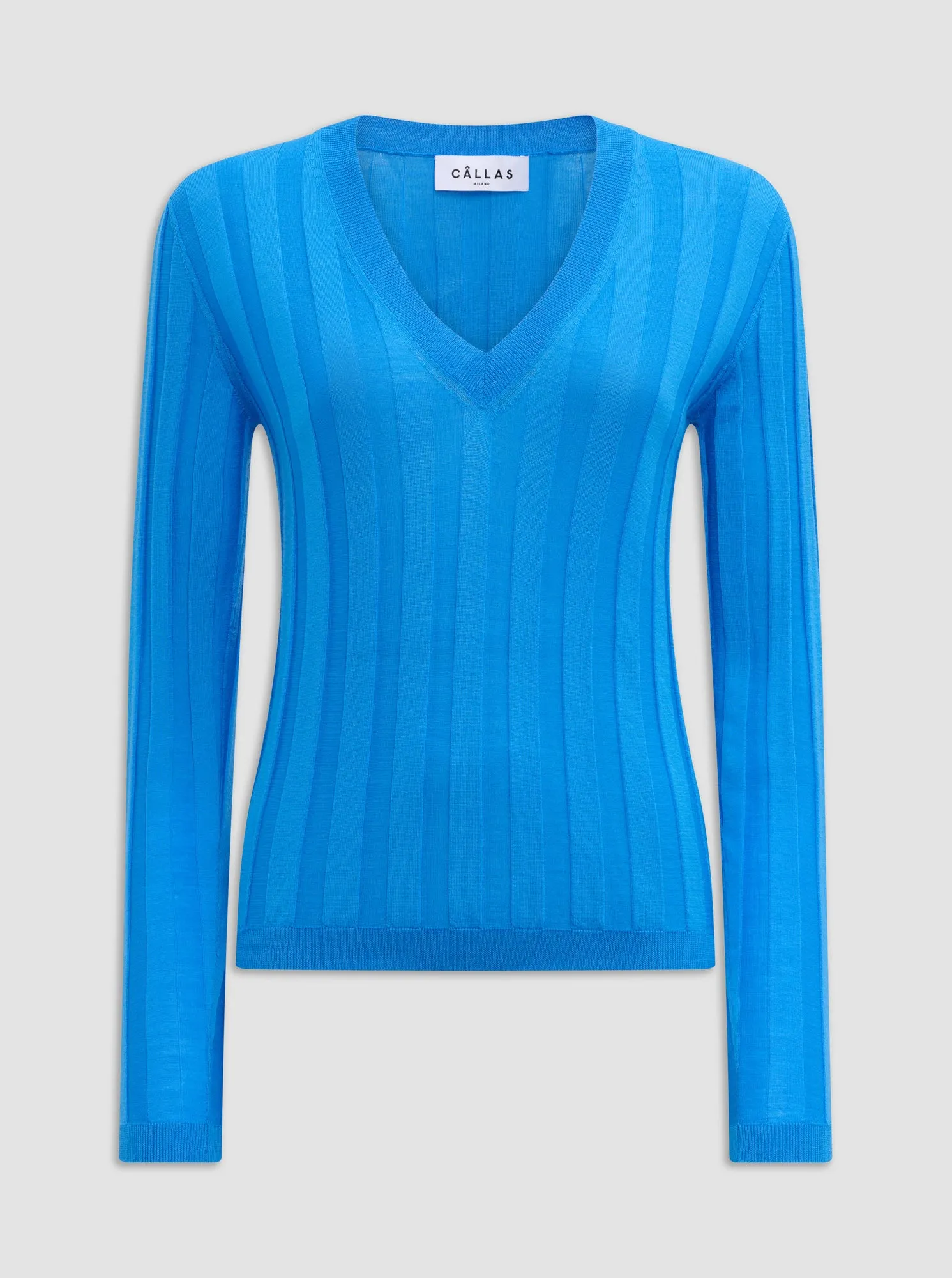 RIONE V-neck rib sweater Blue Sea