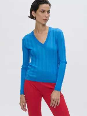 RIONE V-neck rib sweater Blue Sea