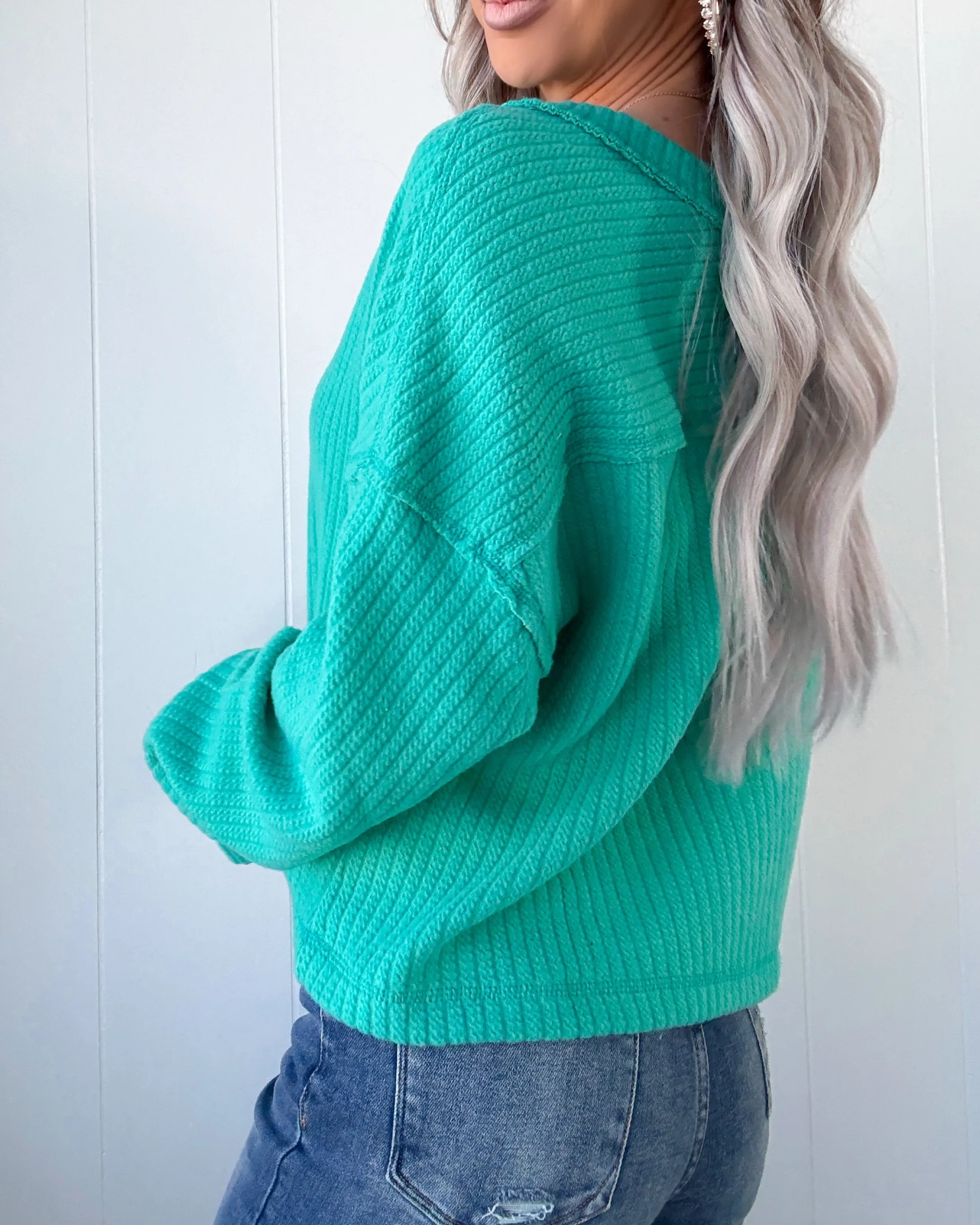 Rosy Meadows V-Neck Sweater - Seafoam