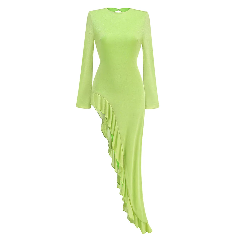 Round Neck Long Sleeve Irregular Maxi Dress KLYF1292