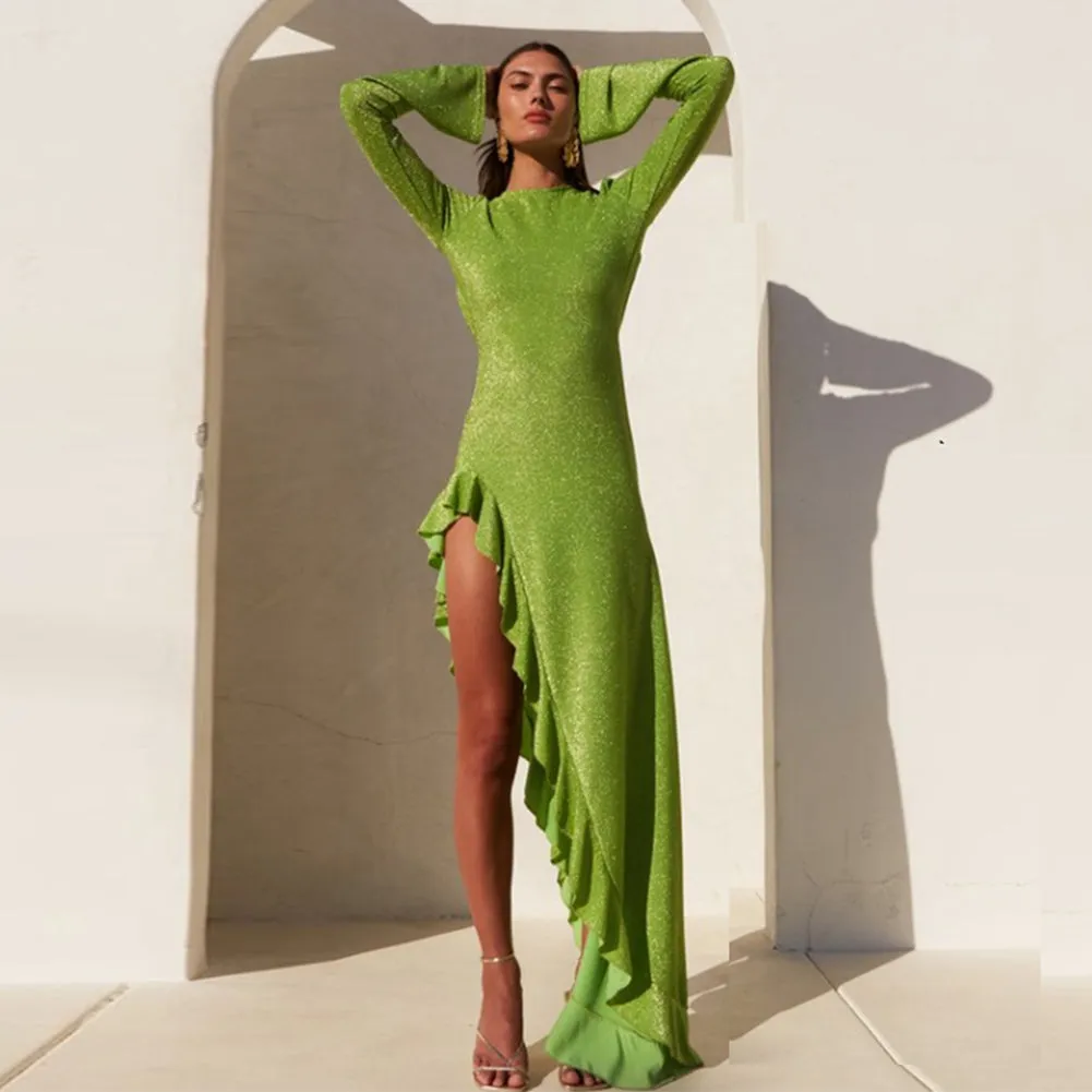 Round Neck Long Sleeve Irregular Maxi Dress KLYF1292