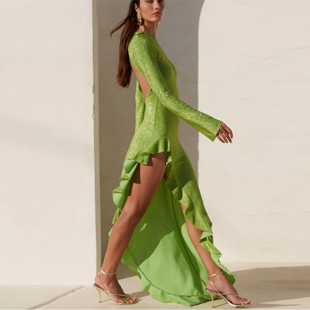 Round Neck Long Sleeve Irregular Maxi Dress KLYF1292