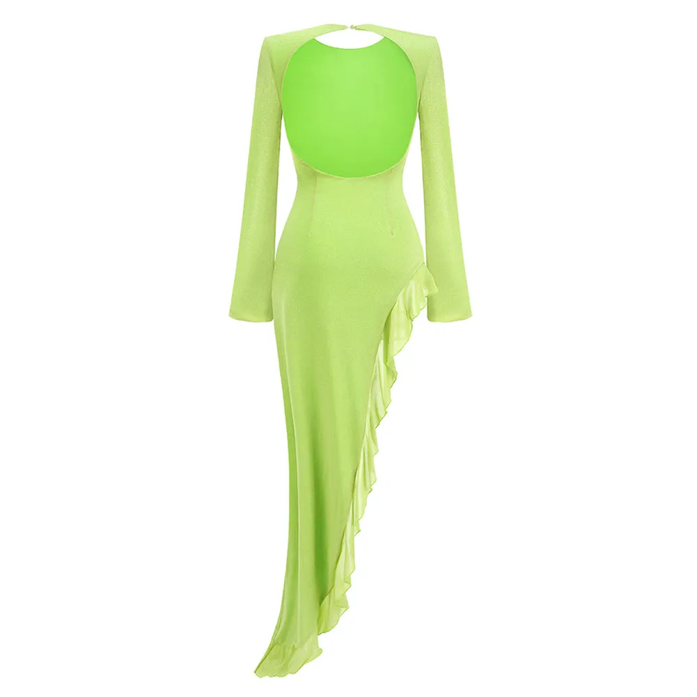 Round Neck Long Sleeve Irregular Maxi Dress KLYF1292