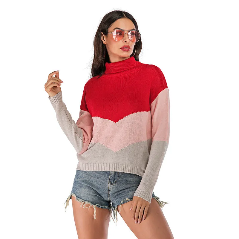 Round Neck Sweater Contrast Color Sweater