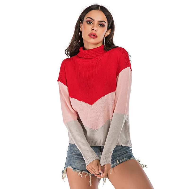 Round Neck Sweater Contrast Color Sweater