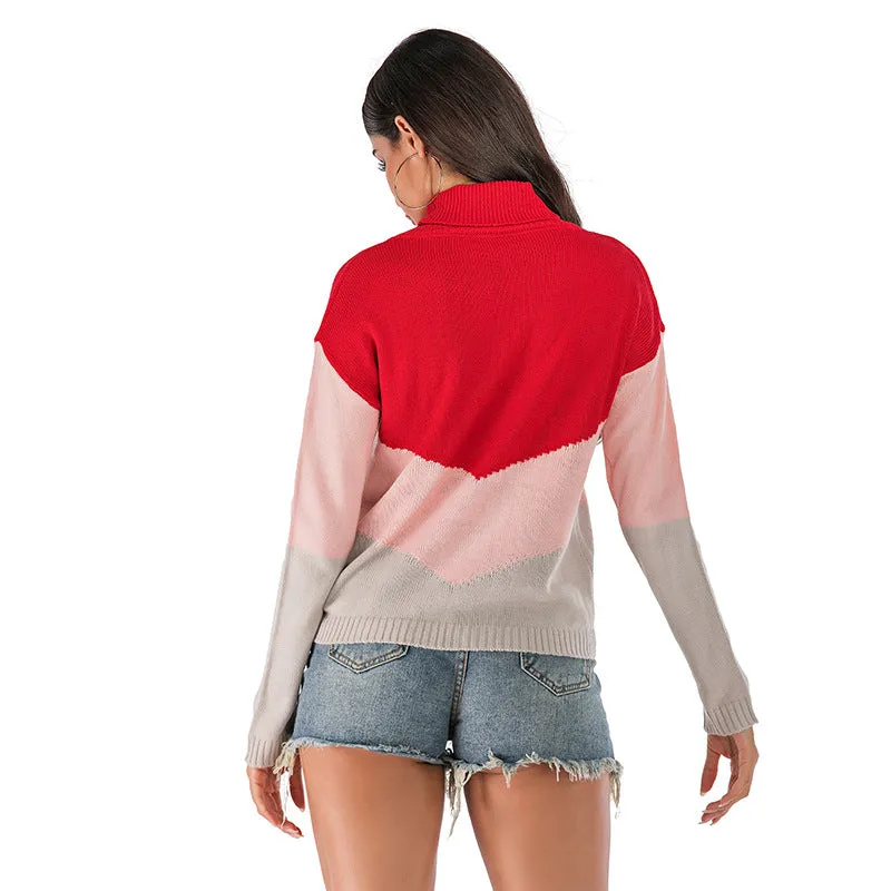 Round Neck Sweater Contrast Color Sweater