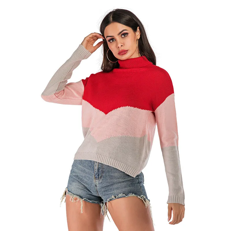 Round Neck Sweater Contrast Color Sweater