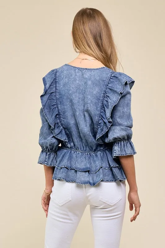 Ruffle Denim Shirt