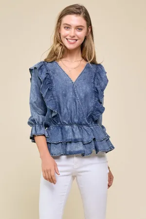 Ruffle Denim Shirt