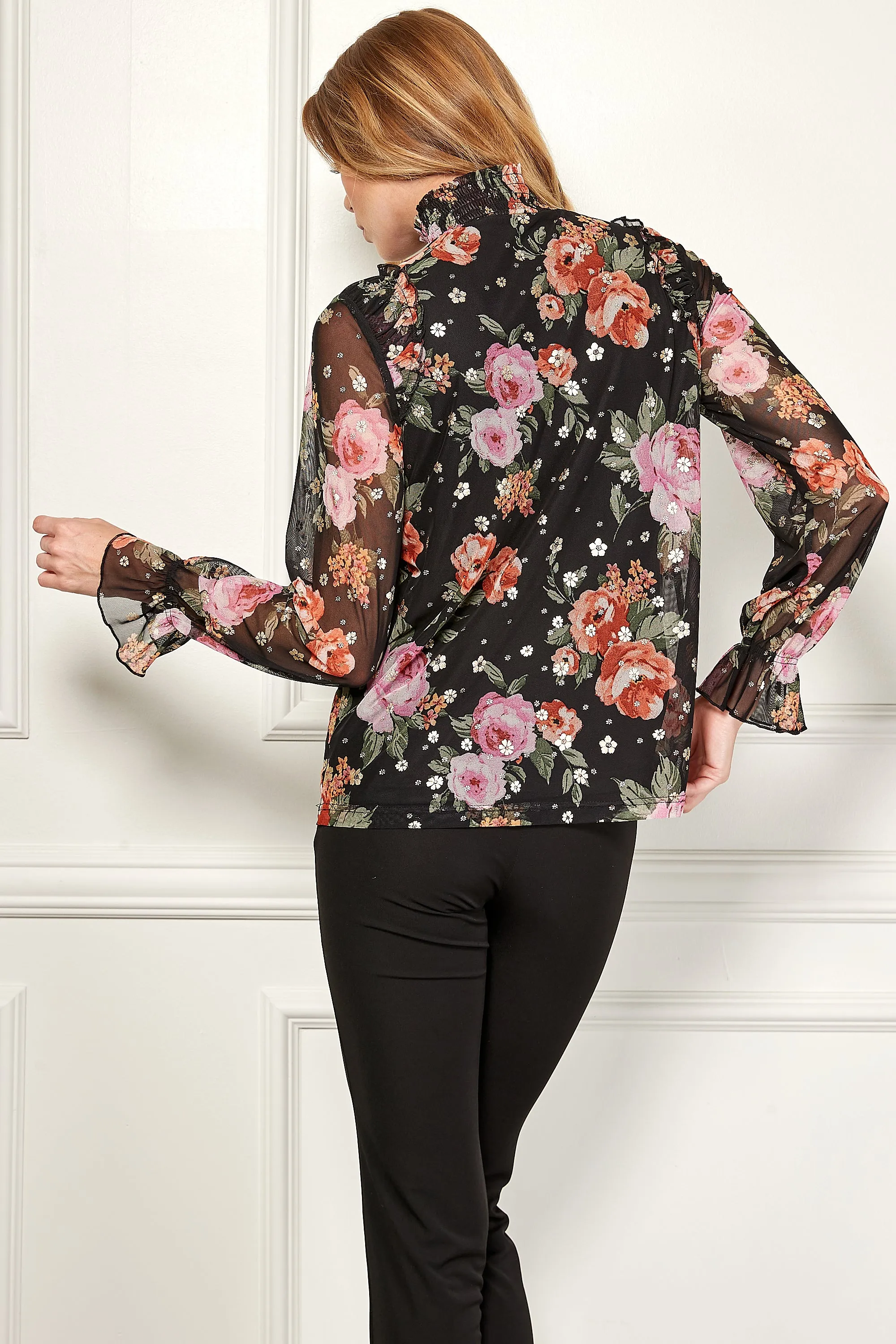 Ruffle Long Sleeve Smock Neck Popover Top